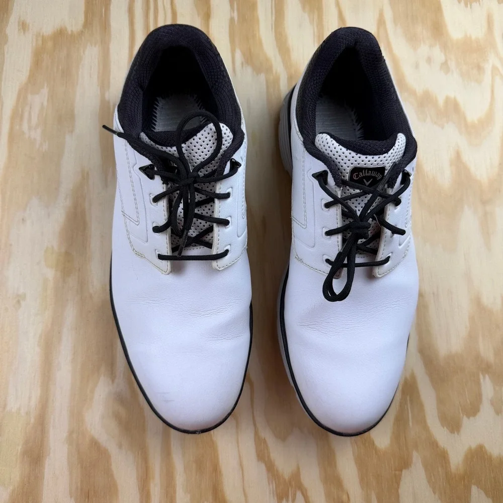 Callaway Mens 9.5 White Black Spiked Golf Shoes Low Top Lace Up